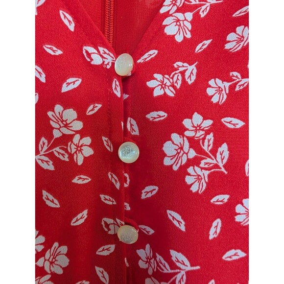 Lauren Ralph Lauren Red Floral Midi Dress Button Front Size 16W - Picture 7 of 11